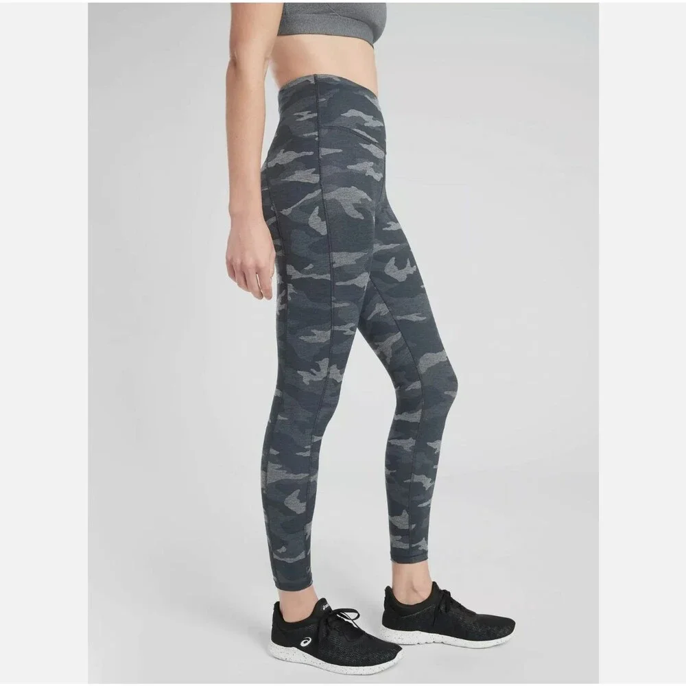 Athleta Camo 7/8 Leggings 1X Gray High Rise Compression Stash Pocket Active NWT - Picture 5 of 16